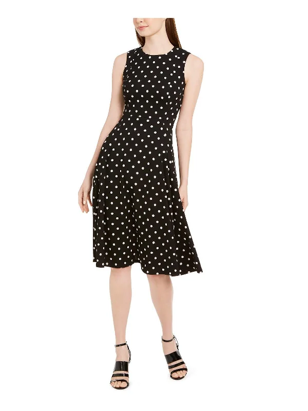 Sleeveless Dress In LinenWomens Sleeveless Polka Dot Wear to Work Dress